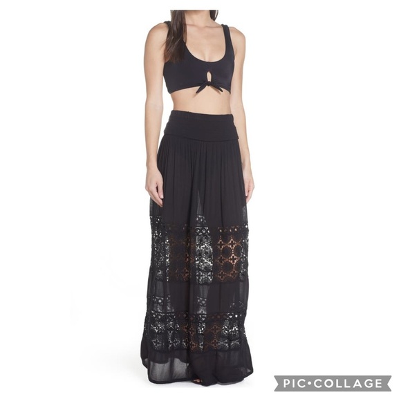 Chelsea 28 Farrah Smocked Cover-Up Black Strapless Crochet Maxi Dress Size M - Picture 13 of 16